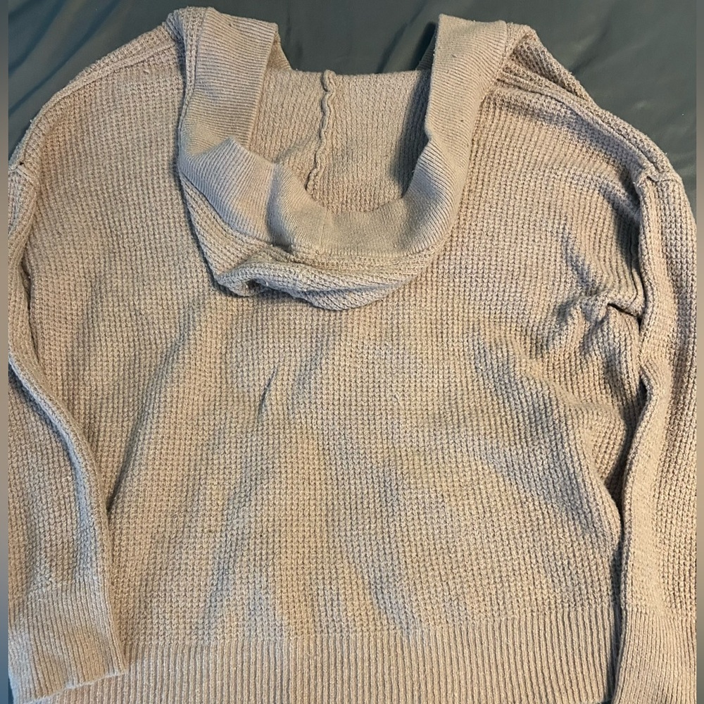 Aerie Cozyup Waffle Sweater Hoodie Brown - Picture 3 of 3